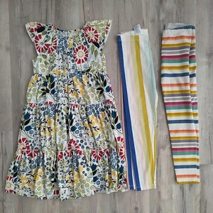 Tea Collection Multicolored Floral Print Dress and Striped Leggings Set, 7Y (K9) - Picture 1 of 2