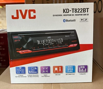 JVC CAR CD USB RADIO STEREO TUNER HEAD UNIT PLAYER iPHONE BLUETOOTH KD-T822BT - Image 1 of 4