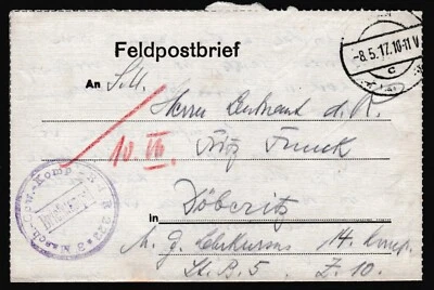 Germany Cover 1917 WWI Feldpost 3 Masch Cew-Komp R-I-R 222*3 Z2966 - Image 1 of 4