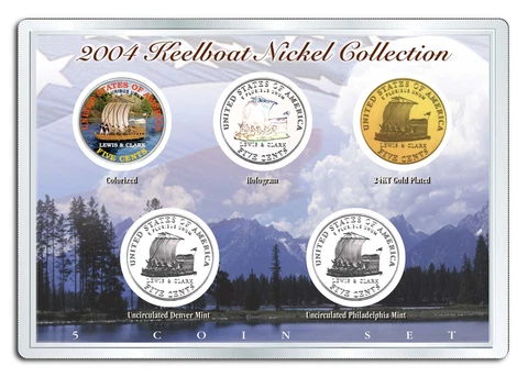 2004 KEELBOAT NICKEL Westward Journey 5-Coin U.S. Set P&D Hologram Colorized 24K Cover