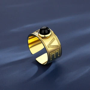 BENIAMINO Damen Edelstahl Ring Genuine Black Obsidian LOVE GG Vacuum Plated OVP - Bild 1 von 8