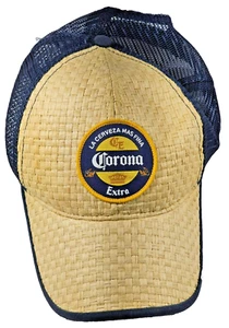 Vintage Corona Extra Beer Straw Woven Cap Hat Trucker Hook & Loop Mesh 2006 - Picture 1 of 12