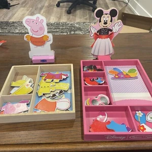 2 Wooden Magnetic Dress Ups - Props Pig And Mini Mouse 1432 - Picture 1 of 8