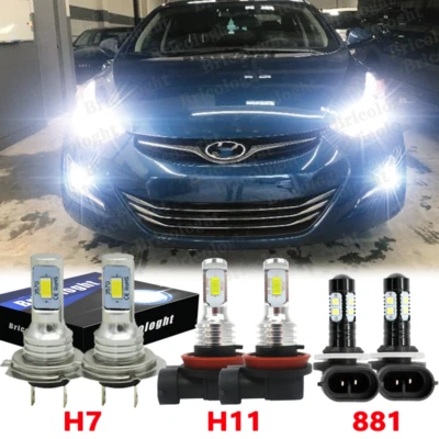 For Hyundai Elantra 2013-2018 Combo LED Headlight Hi Lo Beam Fog Light 6x Bulbs - Image 1 of 4