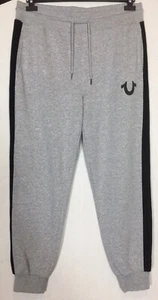 True Religion Grey Black Size Stripe Jogger Sweatpants Logo Detail Large 29” L - Picture 1 of 20