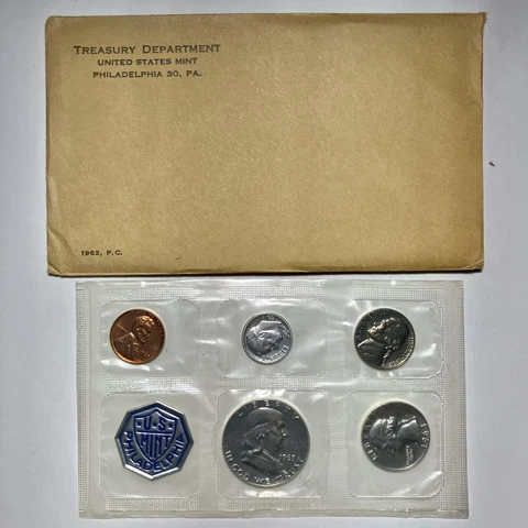 1963 Proof Set Original Envelope 90% Silver US Mint 5 Coins #PS3 Cover