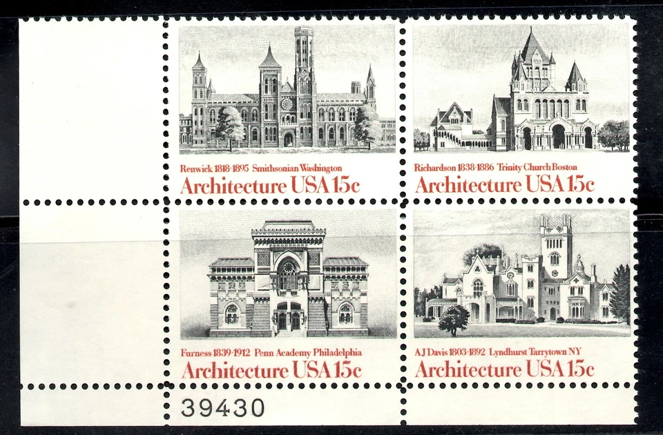UNITED STATES SCOTT 1841a AMERICAN ARCHITECTURE  PLATE BLOCK OF 4 MNH 1980 - Image 1 of 1