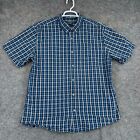 Eddie Bauer Shirt Mens Xl Blue Plaid Short Sleeve Button Down Oxford Casual