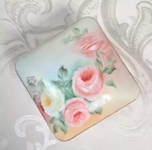 Vintage Porzellan handbemalte Schmuckschatulle Rosen eckig URO "Liebling" Bayern - Bild 1 von 8