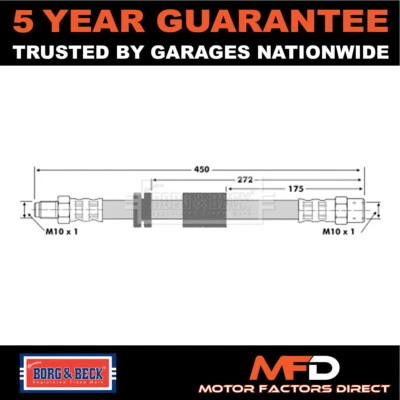 Fits BMW 5 Series 1981-1987 6 Series 1982-1989 Brake Hose Front Borg & Beck - Image 1 of 4