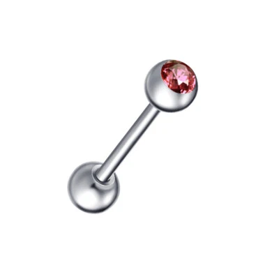 4X Varies Colour Crystal Steel Tongue Bar Barbell Nipple Ring Piercing 14g 1.6mm - Image 1 of 4