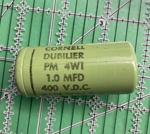 CORNELL-DUBILIER Molded AXIAL CAPACITOR 1uF 400v PM4W1 Greenie Vintage - Picture 1 of 3