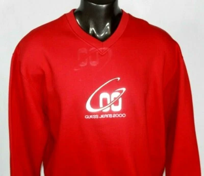 Guess Jeans USA brand L/S V-Neck Sweatshirt Red NWOT raised graphic Men's size L - Image 1 of 4