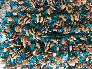 VINTAGE BORTE MIT PERLEN BLAU, BERNSTEIN UND HOLZPERLEN - Bild 1 von 2