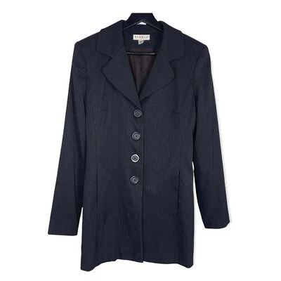 复古 90 年代 Bebe 黑色双针条纹长款西装外套中号 — 第 1/4 张图片