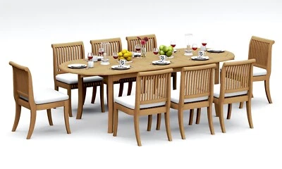 9-Piece Outdoor Teak Dining Set: 94" Oval Extension Table, 8 Armless Chairs Giva - Image 1 of 4