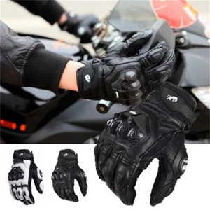 Motorcycle Racing Gloves Black Genuine Leather Glove Motorbike Men Road Gloves - Picture 1 of 18