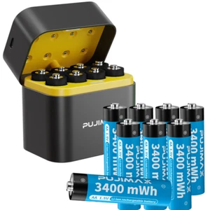 AA Rechargeable Lit-Ion Batteries with Battery Charger Box, 8 Pack 3400mWh - Picture 1 of 10