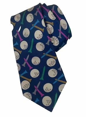 Corbata temática de golf Lillian Vernon de colección 1992 100 % seda pelotas y camisetas Foto 1 de 4
