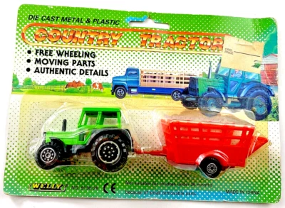 Green Tractor Red Wagon Implement FREE WHEELING, MOVING PARTS Vintage Welly   p4 - Image 1 of 2