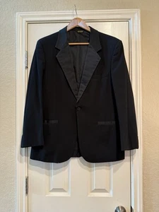 Pierre Cardin Black Tuxedo Blazer Jacket One Button Sbl Vent Size 42 R Cumberbun - Picture 1 of 12