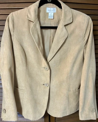 Studio Works Petite Womens Jacket Beige Tan Brown Ultra Suede Buttoned Coat 8P - Image 1 of 3