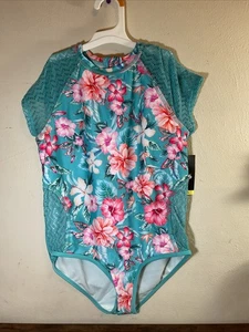 Art Class Girls 1 Pc. Floral Swimsuit Blue floral boho crochet Size Large 10/12 - Picture 1 of 9