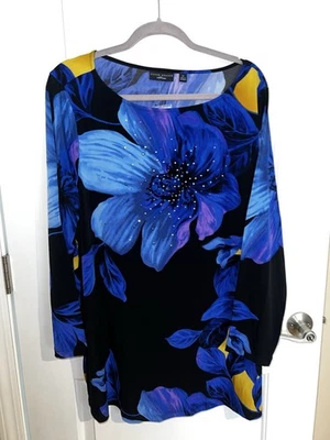 Blusa Susan Graver Artesanal Azul Lentejuelas Floral Manga Larga Nueva con Etiquetas Para Mujer Plus 2X Foto 1 de 4