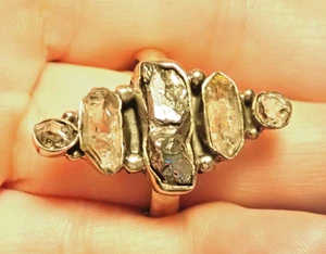 Meteorite and Herkimer diamond  sterling Silver Ring Jewelry s.10 - Picture 1 of 3