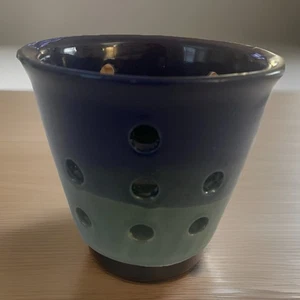 Hand-Painted Clay Orchid Pot 4.5” Tall x 5” Wide – Navy & Green Pottery Planter  - Picture 1 of 8