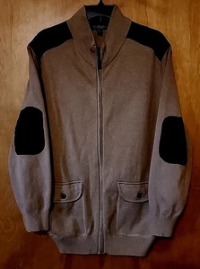Maglione Roundtree & Yorke uomo Lt marrone taglia XL maglia toppe gomito zip intera  - Foto 1 di 12