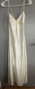 Victoria's Secret VTG 90s Ivory Satin Sequin Nightgown Y2K Maxi Slit Slip Small - Picture 1 of 15