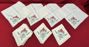 Napkins Cross stitch Handmade 1940 embroidered linen 16" x 15" Roses entredeux - Picture 1 of 10