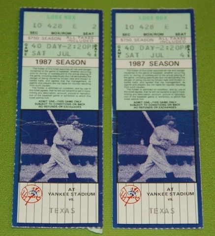 New York Yankees Ticket Stub | July 4 1987 | Rickey Henderson Hit Cover