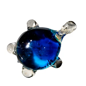 TURTLE ART GLASS Clear Blue Sea Ocean Tortoise Hand Blown Paperweight w Bubbles - Picture 1 of 20