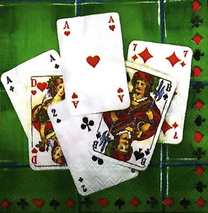 N677# 3 einzelne Papierservietten für Decoupage Spielkarten auf grünem Spieltisch - Bild 1 von 10