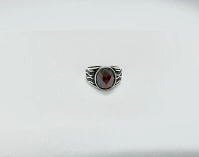 Anel masculino de prata esterlina 925 com pedra preciosa de zircão vermelho escuro - Elementos naturais - Imagem 1 de 4