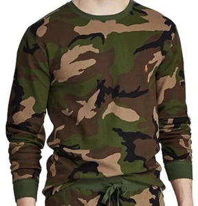 Polo Ralph Lauren Camo Long-Sleeve Waffle Knit Crewneck T-Shirt. Size: S - Picture 1 of 6