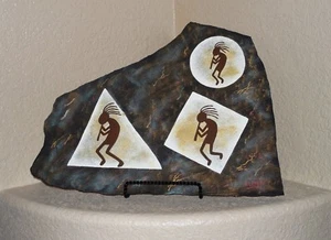 Unique & Original Desert Southwest Kokopelli Flagstone Painting By Elissa Shakal - Picture 1 of 12
