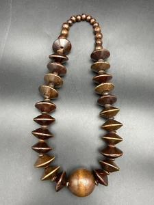Vintage Holz Perlen Halskette braun böhmisch ethnisch Stamm Modeschmuck 9,5" - Bild 1 von 7