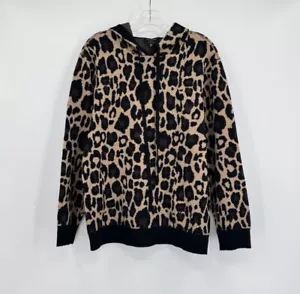 Barneys New York Tan Black Animal Print Wool Heavyweight Hooded Sweater Sz XS - Picture 1 of 7