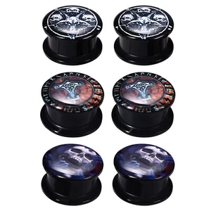 6Pcs Men Gothic Viking Acrylic Ear Gauge Stretcher Expander Tunnels Plugs 4-16mm - Picture 1 of 7