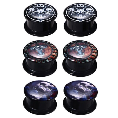 6Pcs Men Gothic Viking Acrylic Ear Gauge Stretcher Expander Tunnels Plugs 4-16mm - Image 1 of 4