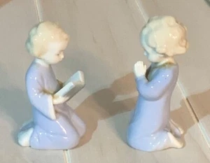Vintage signed Germany numbered praying boy and girl figurines blue porcelain - Picture 1 of 6