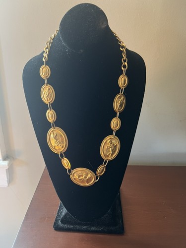 Vtg Chanel 80's 90s G Angel Cerub Cupid Prototype Oval Medallion Necklace