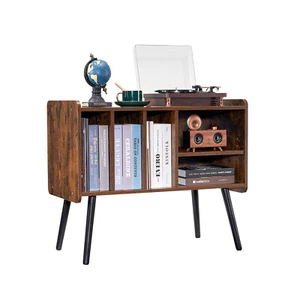 VEVOR Record Player Stand 2 Tiers Wooden Turntable Stand with 3 Cabinets Brown - Picture 1 of 12