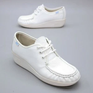 SAS Ladies 6.5 N Bounce White Leather Wedge Comfort Moc Toe Oxfords - USA - Picture 1 of 12