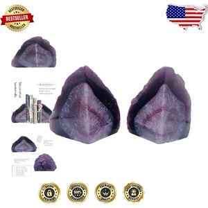 Heavy-Duty Dyed Purple Crystal Bookends - Natural Agate with Polished Finish - Picture 1 of 9