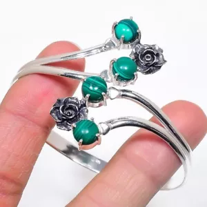 Green Malachite Gemstone Handmade 925 Sterling silver Adjustable Cuff Bracelet - Picture 1 of 1