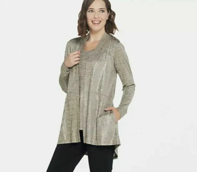 Cárdigan SUSAN GRAVER Estampado Lámina Talla M Dorado Elastizado Bolsillos Frontales Abiertos A343099 Foto 1 de 4